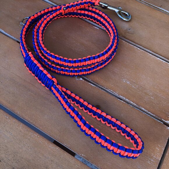 Blue & Neon Orange Dog Leash 54" Reflective Paracord ~ New Handmade in USA - Picture 4 of 8